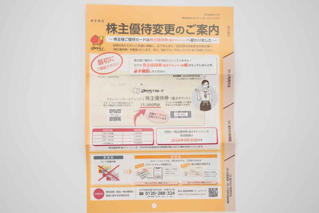 2025年6月末権利分のすかいらーく株主優待の変更の案内（表）